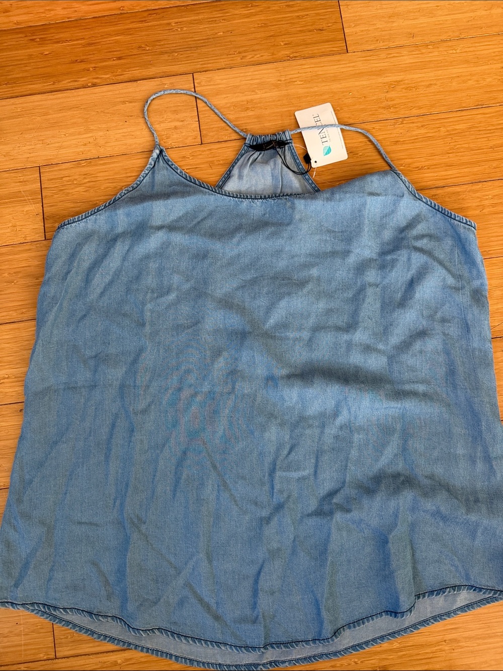 Light Blue Chambray Halter Tank Top - Unbranded